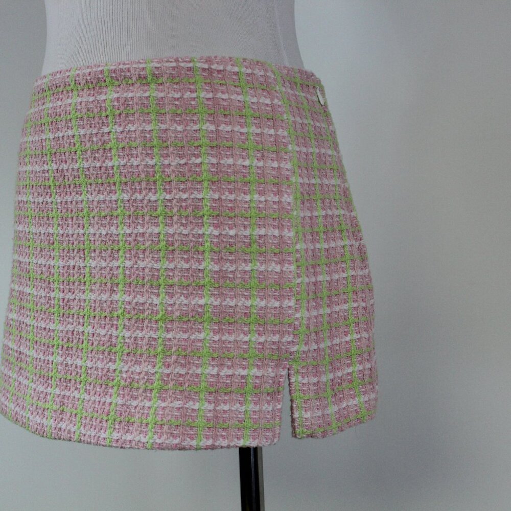 Zara Pink Green Plaid Tweed Skort Mini Skirt Preppy Tennis Style Size M - Picture 2 of 10